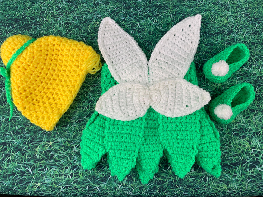 18" Doll Fairy Crochet PDF pattern, Doll clothes pattern, green fairy pattern, yellow doll wig pattern