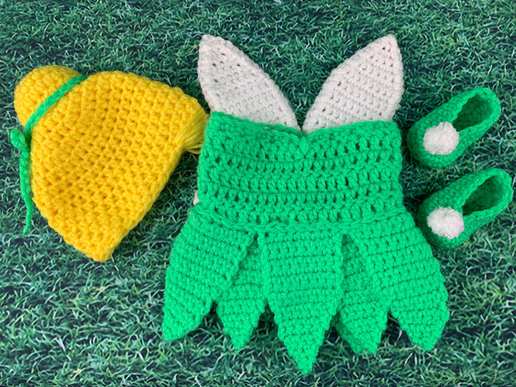 18" Doll Fairy Crochet PDF pattern, Doll clothes pattern, green fairy pattern, yellow doll wig pattern