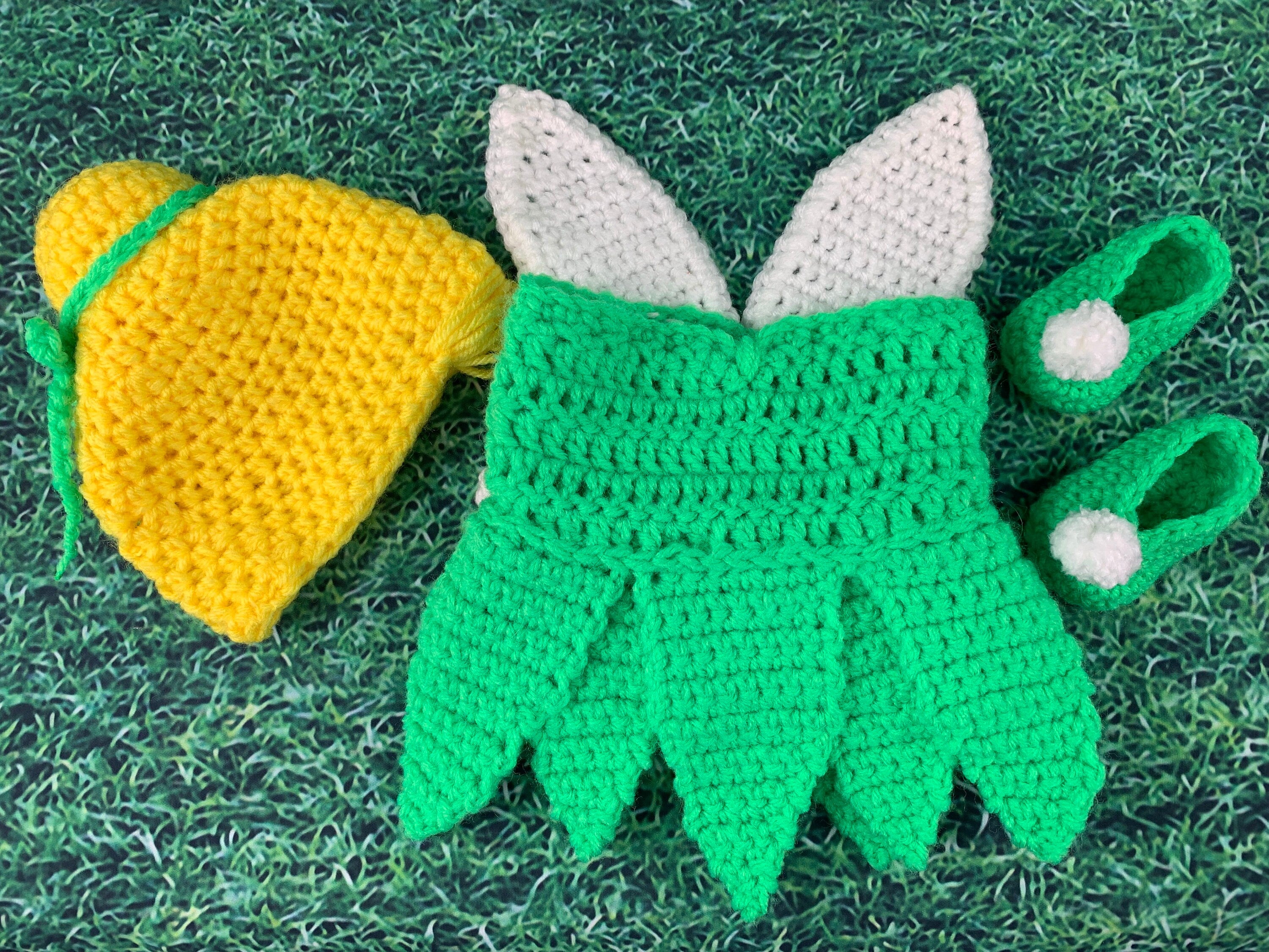 18" Doll Fairy Crochet PDF pattern, Doll clothes pattern, green fairy pattern, yellow doll wig pattern