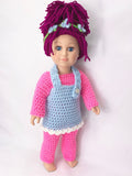 18" Doll Troll Crochet pattern, 18 inch Doll halloween crochet pattern, 18" doll wig crochet pattern, yarn wig, doll clothes crochet pattern