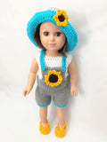 18" doll Crochet Pattern sunflower overall shorts, crochet doll clothes pattern, 18 inch doll clothes pattern, gray yellow
