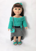 18" Doll formal dress Crochet pattern, 18 inch Doll off the shoulder dress crochet pattern, PDF, 18" doll headband, doll sandals, doll purse