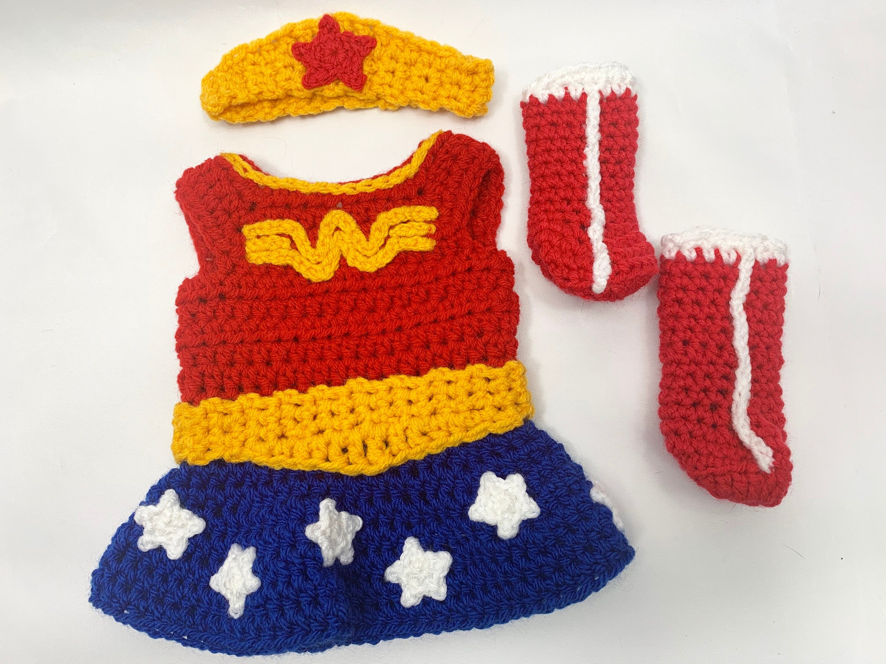18" Doll WW Superhero Crochet pattern, 18 inch Doll halloween crochet pattern, doll boots, doll cape clothes crochet pattern, doll clothes