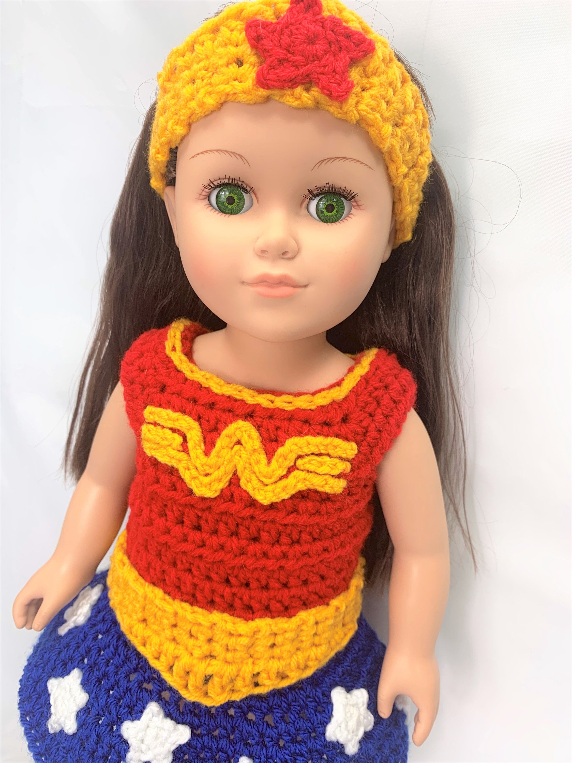 18" Doll WW Superhero Crochet pattern, 18 inch Doll halloween crochet pattern, doll boots, doll cape clothes crochet pattern, doll clothes