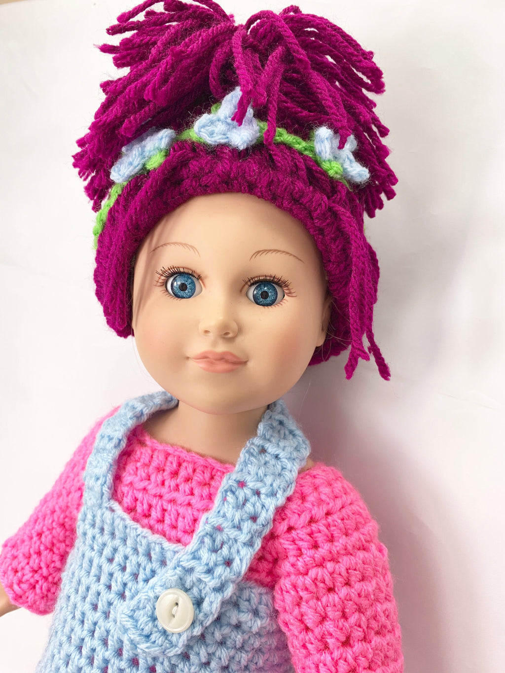 18" Doll Troll Crochet pattern, 18 inch Doll halloween crochet pattern, 18" doll wig crochet pattern, yarn wig, doll clothes crochet pattern