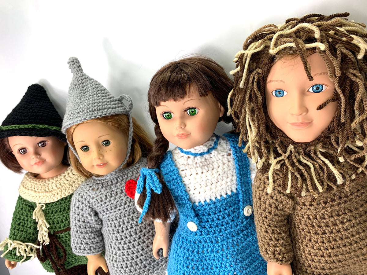 18" Doll Dorothy Crochet pattern, 18" Doll Lion crochet pattern, Halloween, 18 inch scarecrow crochet patterns, doll tinman crochet pattern