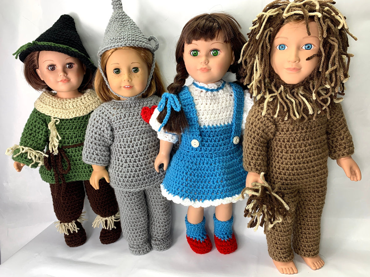 18" Doll Dorothy Crochet pattern, 18" Doll Lion crochet pattern, Halloween, 18 inch scarecrow crochet patterns, doll tinman crochet pattern