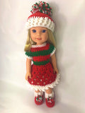 14" Doll Christmas Crochet Pattern, Christmas crochet 14" doll clothes pattern, 14.5" doll girl, crochet doll clothes pattern