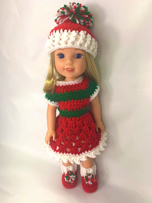 14" Doll Christmas Crochet Pattern, Christmas crochet 14" doll clothes pattern, 14.5" doll girl, crochet doll clothes pattern