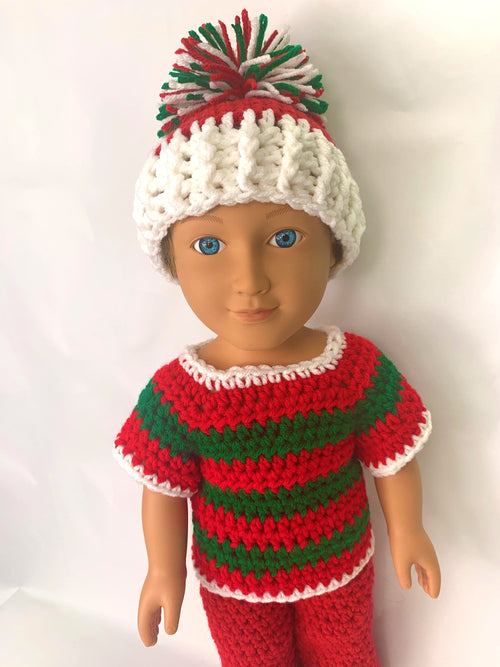 18" Doll Christmas Crochet Pattern, Christmas crochet 18" doll clothes pattern, 18" doll boy, crochet doll clothes pattern