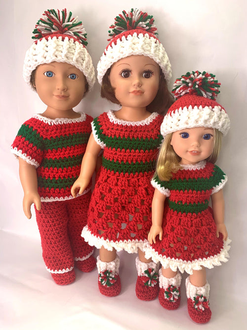 18" Doll Christmas Crochet Pattern, Christmas crochet 18" doll clothes pattern, 18" doll boy, 14.5" doll girl, crochet doll clothes pattern