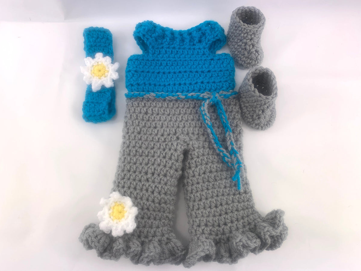 18" Doll JennyLynn jumpsuit Crochet pattern, 18 inch Doll Jumpsuit crochet pattern, daisy, 18" doll headband, doll shoes, doll pants