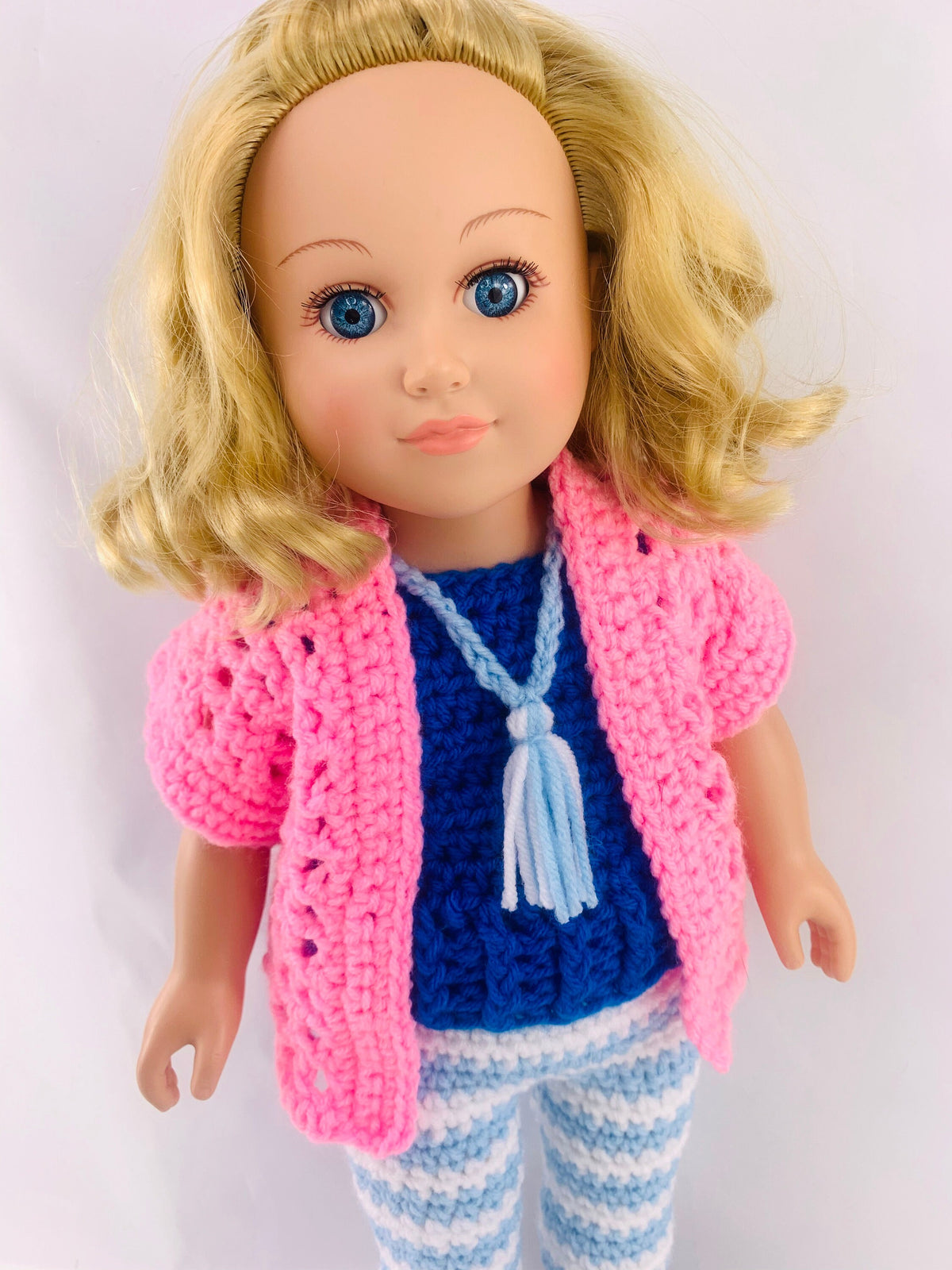 18" Doll Kinley Casual Pant Set Crochet pattern, 18 inch Doll cardigan crochet pattern, sandals, 18" doll shirt, doll shoes, doll leggings