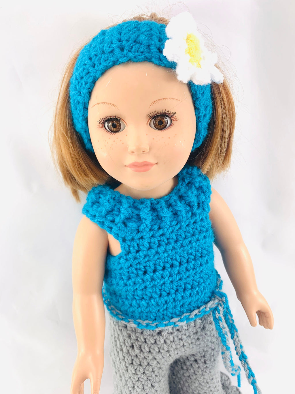 18" Doll JennyLynn jumpsuit Crochet pattern, 18 inch Doll Jumpsuit crochet pattern, daisy, 18" doll headband, doll shoes, doll pants