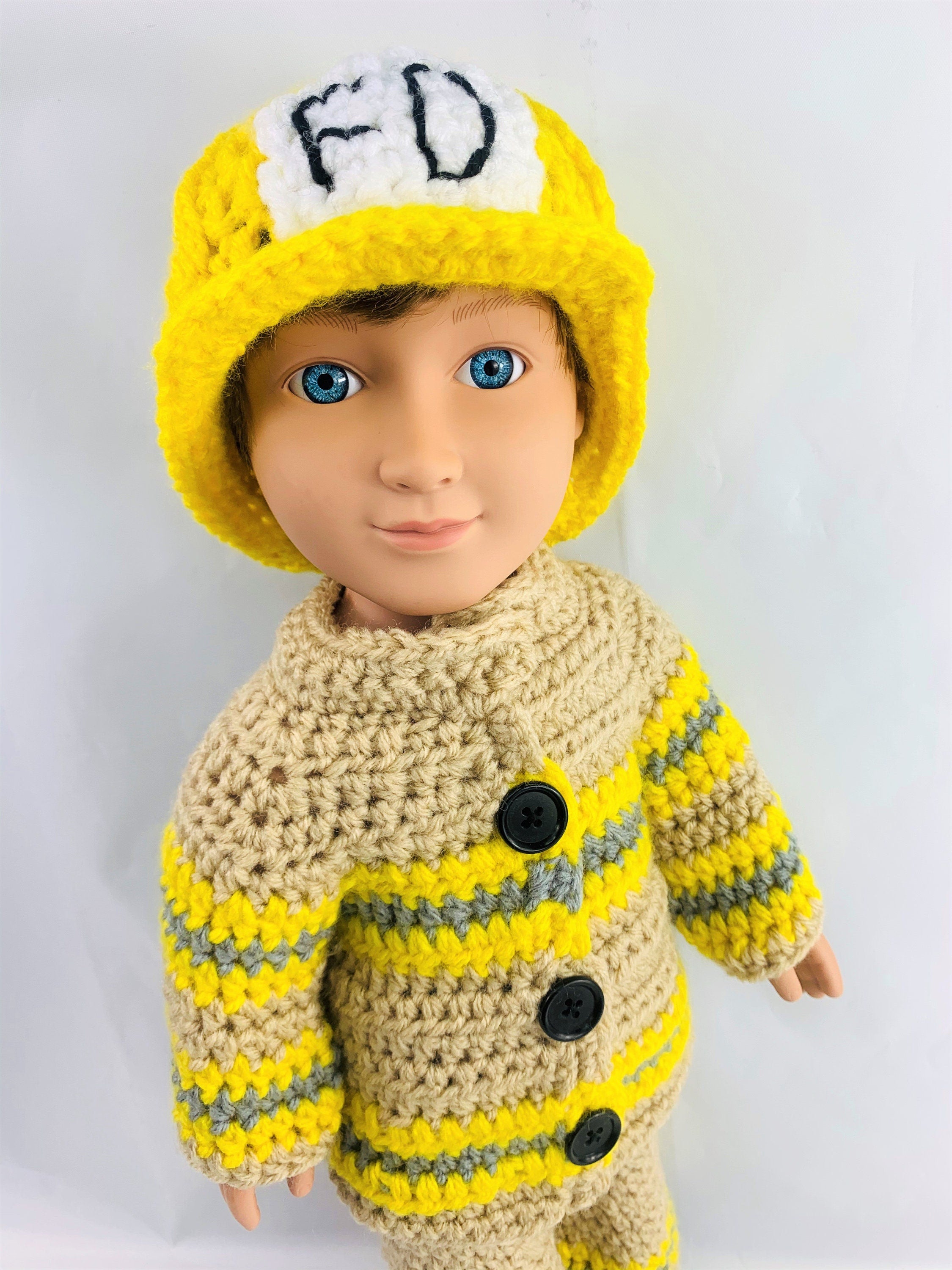 18" Doll Firefighter suit Crochet PDF pattern, doll boots  pattern, crochet doll clothes pattern, halloween pattern