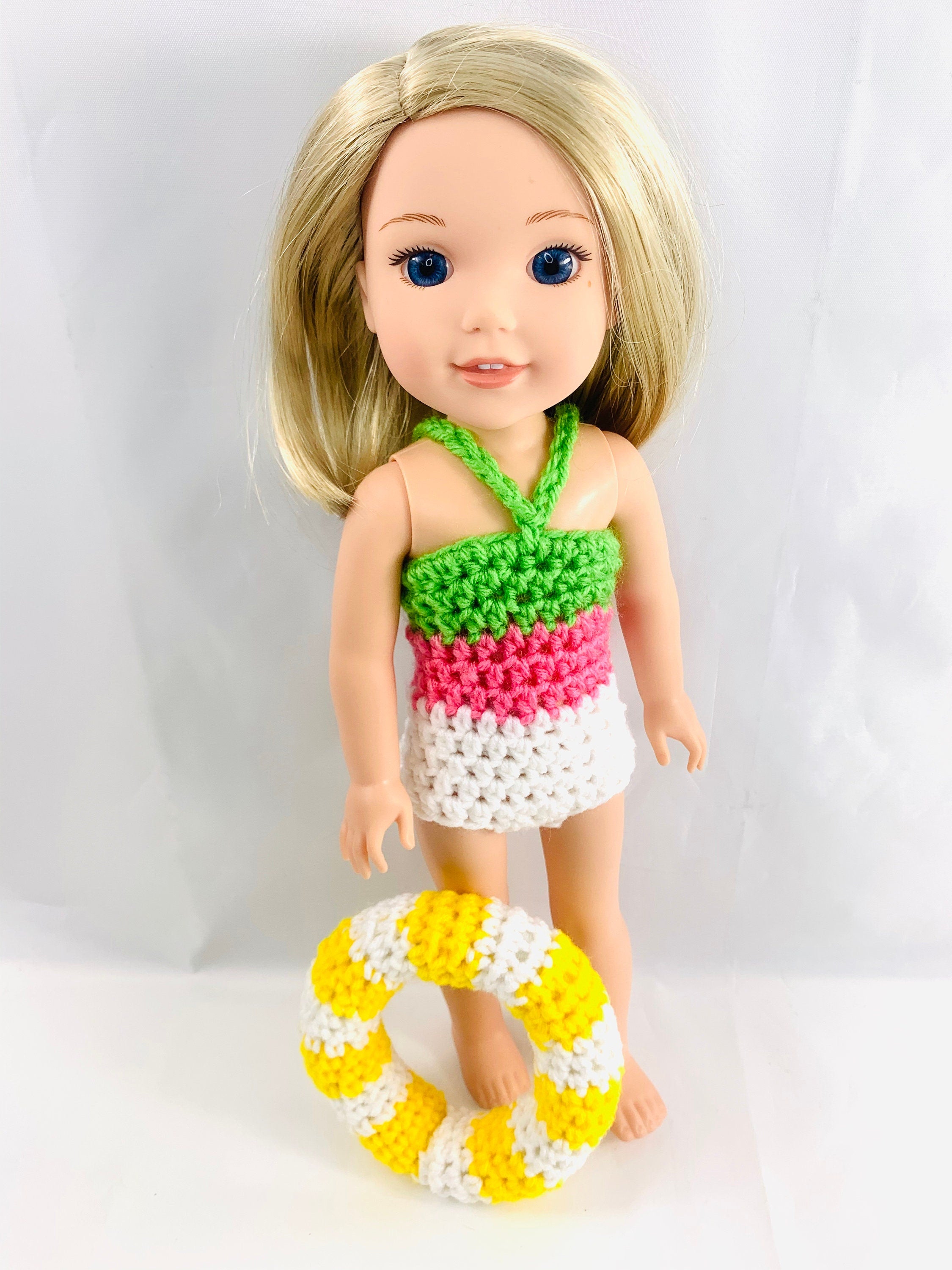 18" Doll Bathing Suit Set Crochet PDF pattern, Doll swim trunks crochet pattern, 18" Doll crochet doll clothes pattern, doll floatie tube