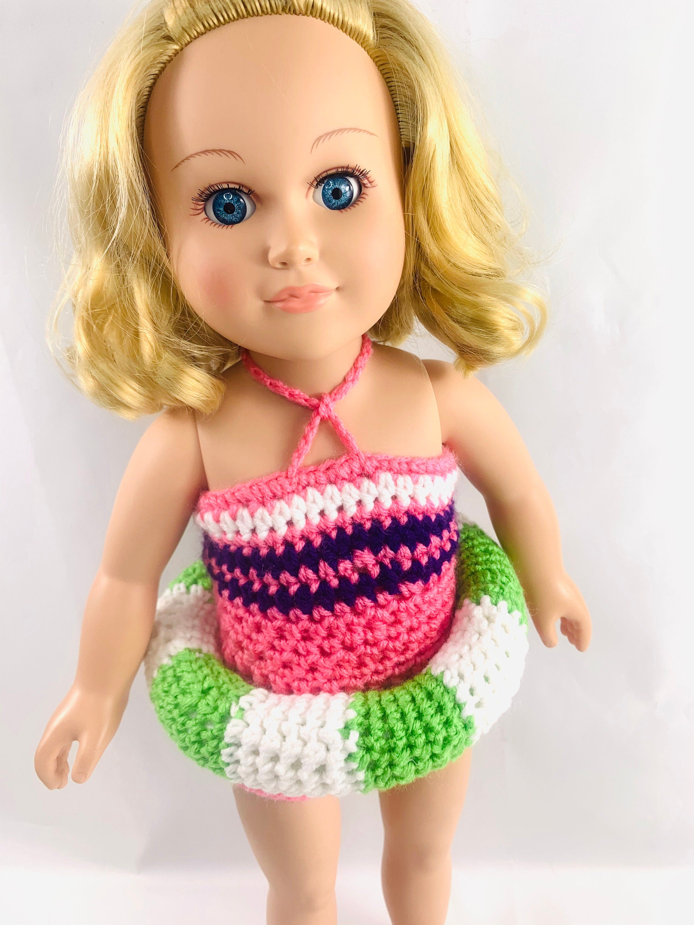 18" Doll Bathing Suit Set Crochet PDF pattern, Doll  crochet pattern, 18" Doll crochet doll clothes pattern, doll floatie tube