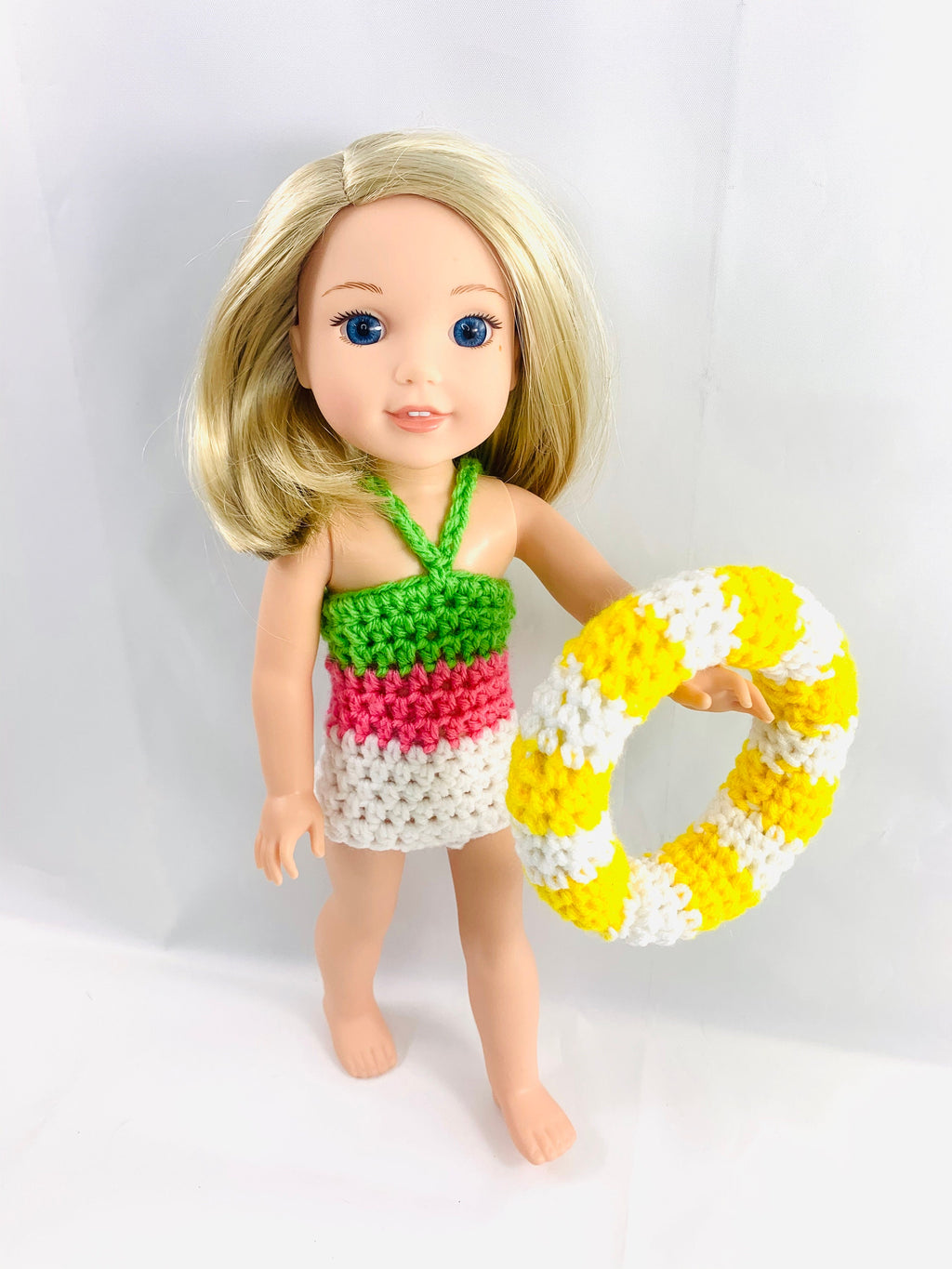 14.5" Doll Bathing Suit Set Crochet PDF pattern, Doll swim  crochet pattern, 18" Doll crochet doll clothes pattern, doll floatie tube