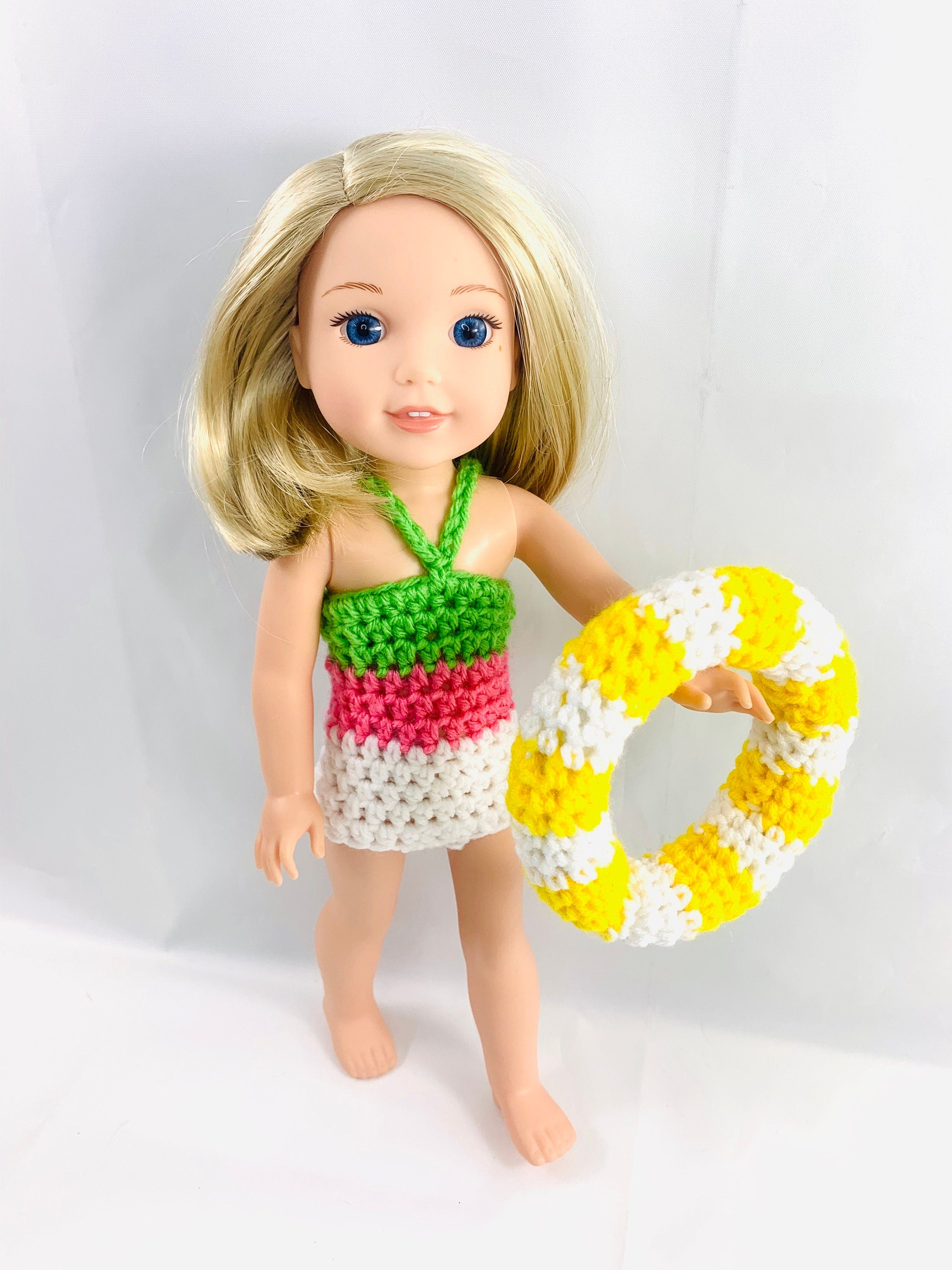 14.5" Doll Bathing Suit Set Crochet PDF pattern, Doll swim  crochet pattern, 18" Doll crochet doll clothes pattern, doll floatie tube