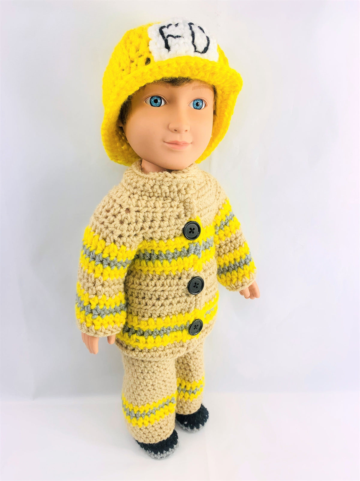 18" Doll Firefighter suit Crochet PDF pattern, doll boots  pattern, crochet doll clothes pattern, halloween pattern