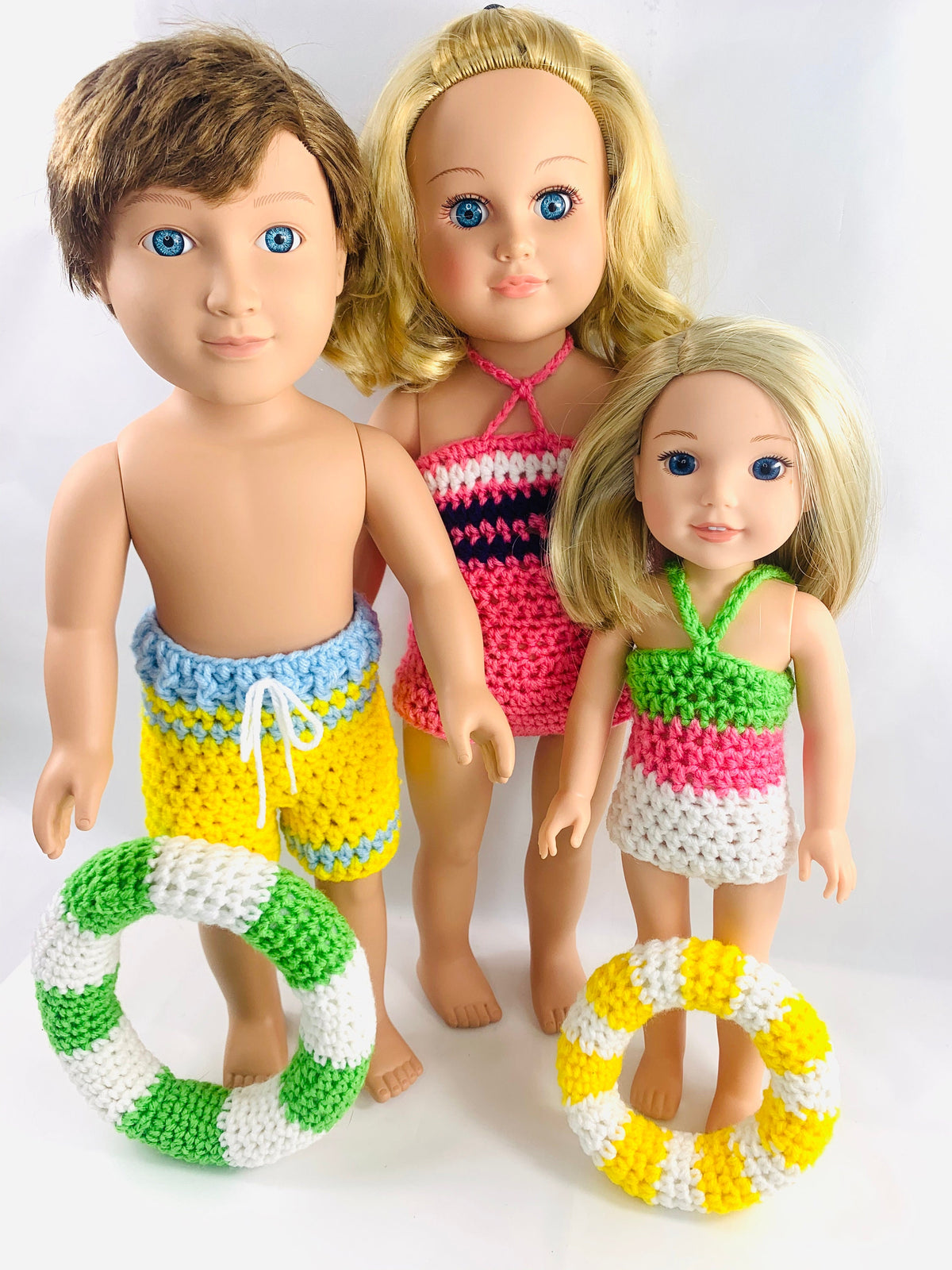 18" Doll Bathing Suit Set Crochet PDF pattern, Doll swim trunks crochet pattern, 18" Doll crochet doll clothes pattern, doll floatie tube