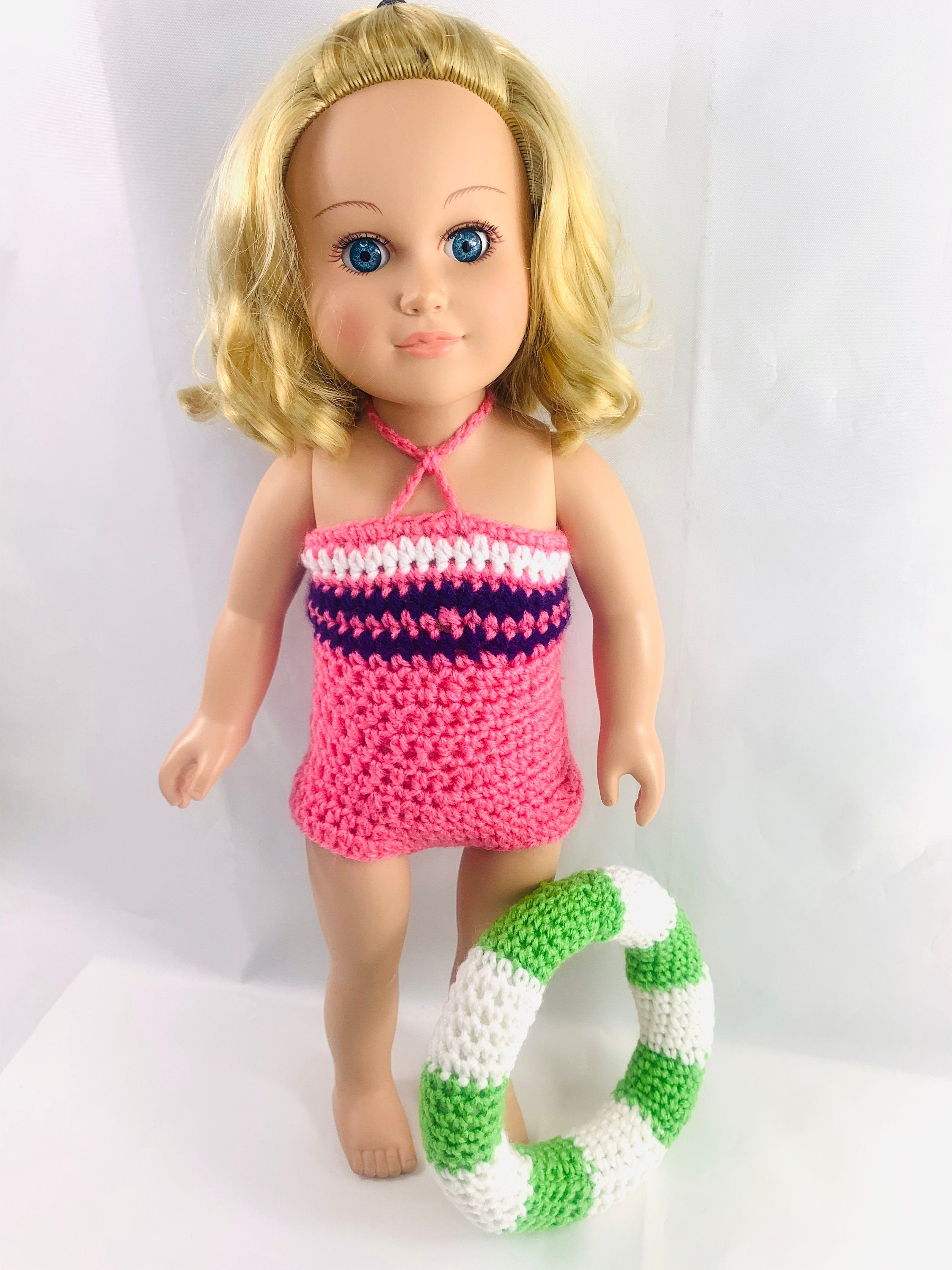 18" Doll Bathing Suit Set Crochet PDF pattern, Doll swim trunks crochet pattern, 18" Doll crochet doll clothes pattern, doll floatie tube