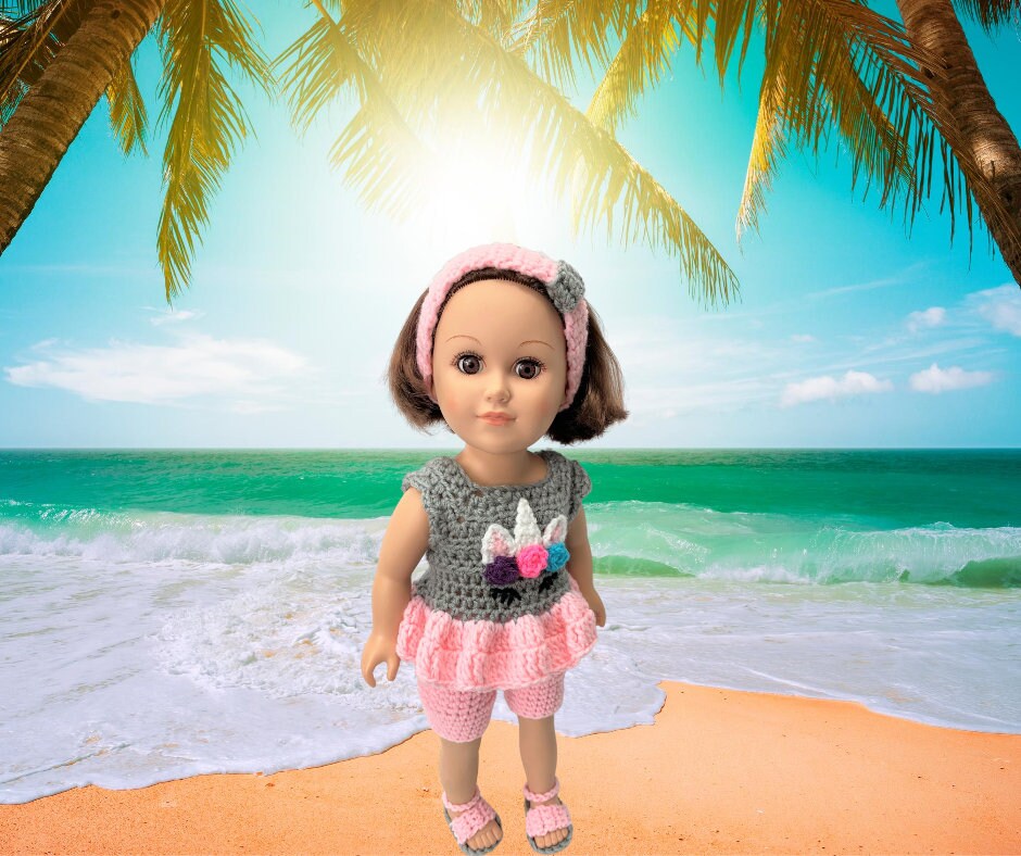 18" doll Unicorn Crochet Pattern shorts, crochet doll clothes pattern, 18 inch doll clothes pattern, gray pink