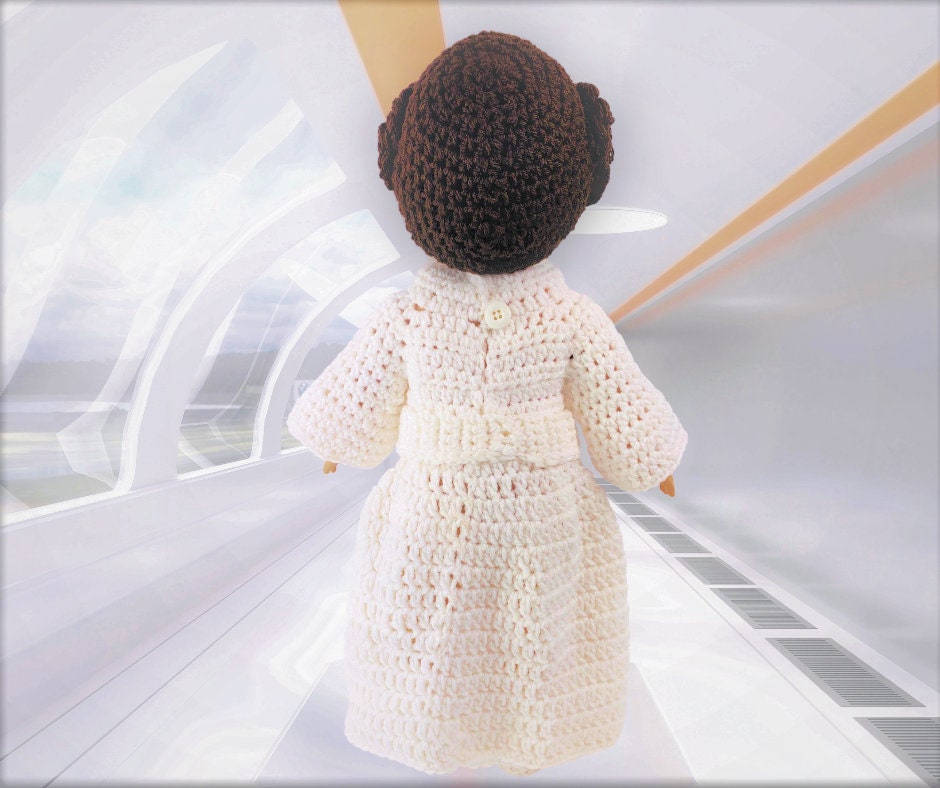 18" Princess Leia crochet pattern, doll clothes crochet pattern, crochet doll boots pattern, doll princess pattern, doll galactic crochet