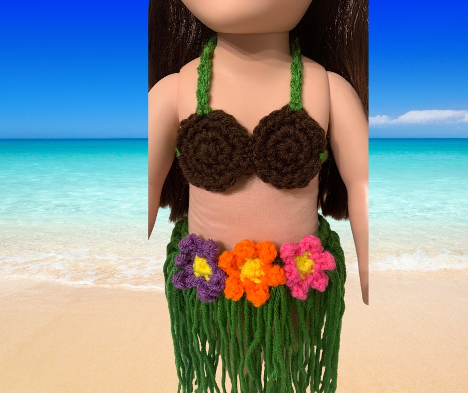 18" Doll Hawaiian Swimsuit Crochet PDF pattern, 18" Doll crochet doll clothes pattern, bikini set, summer doll clothes