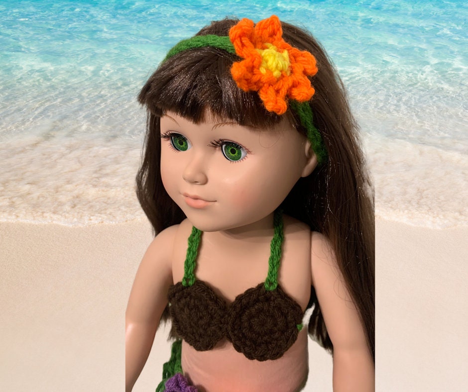 18" Doll Hawaiian Swimsuit Crochet PDF pattern, 18" Doll crochet doll clothes pattern, bikini set, summer doll clothes