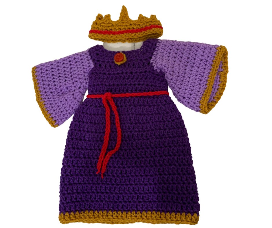 18" Doll Evil Queen Dress Crochet PDF pattern, Doll  crochet pattern, 18" Doll crochet doll clothes pattern, doll shoes, doll crown, cape