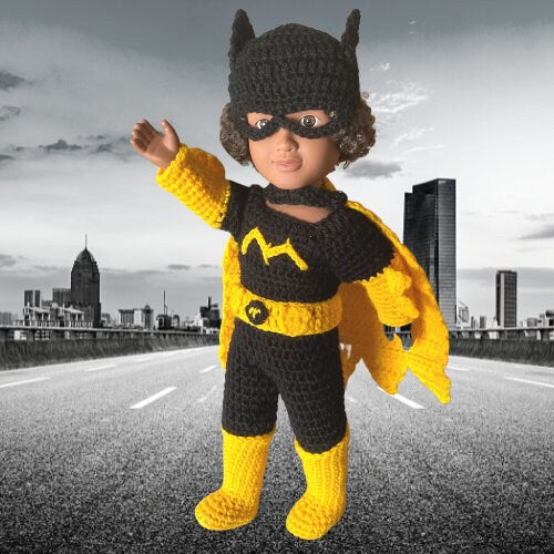 18" Doll Bat Girl Costume Crochet PDF pattern, Doll clothes pattern, doll halloween costume, cosplay, crochet doll clothes patterns
