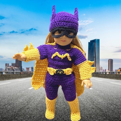 18" Doll Bat Girl Costume Crochet PDF pattern, Doll clothes pattern, doll halloween costume, cosplay, crochet doll clothes patterns