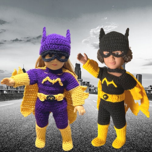 18" Doll Bat Girl Costume Crochet PDF pattern, Doll clothes pattern, doll halloween costume, cosplay, crochet doll clothes patterns