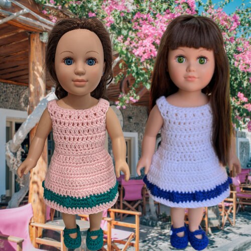 18" Doll Robbie Lynn Sring Dress, 18" doll Crochet PDF pattern, doll shoes pattern, crochet doll clothes pattern, crochet doll sweater,