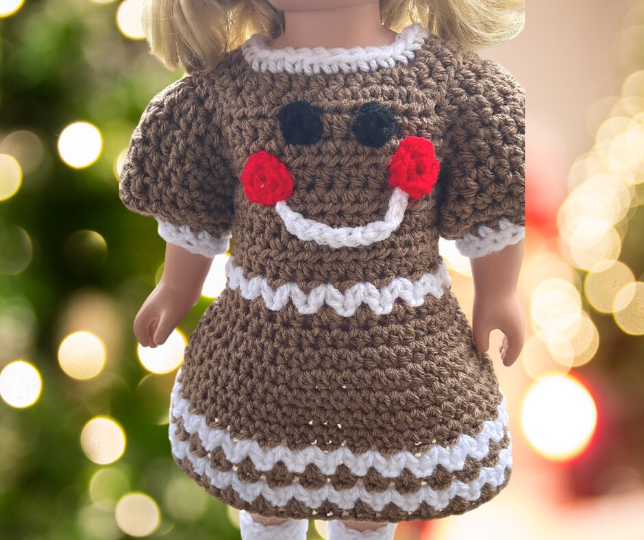 Gingerbread dress Crochet Christmas crochet 18" doll clothes pattern, doll hat, pdf crochet doll clothes pattern, beret hat, boots,dress