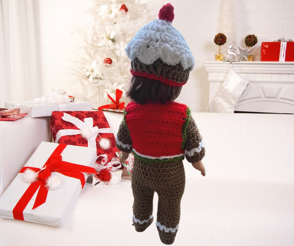 Gingerbread Crochet Christmas crochet 18" doll clothes pattern, doll hat, pdf crochet doll clothes pattern, shoes, vest