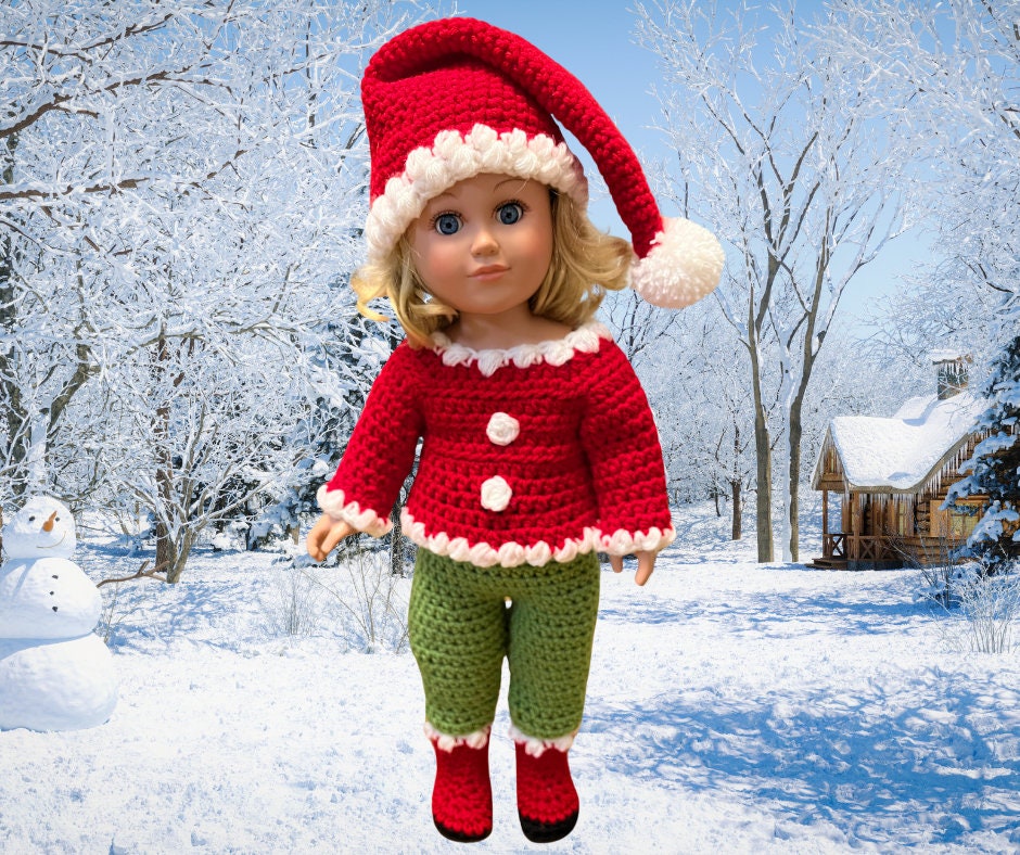 18" Doll Santa Grinch Chistmas Crochet Pattern, Christmas crochet 18" doll clothes pattern, pdf crochet doll clothes pattern, grinch hat