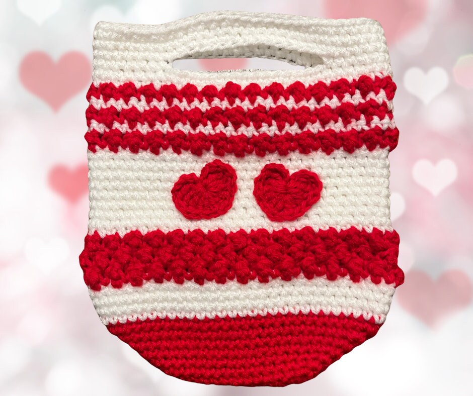 Valentine Gift Bag Crochet Pattern, Crochet gift bag, crochet pattern, crochet, crochet heart, red, white