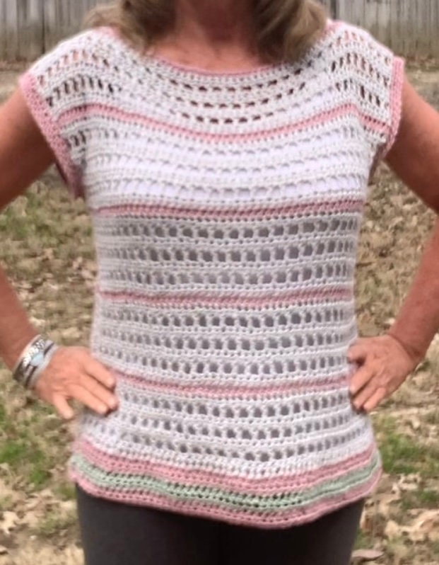 Crochet Summer Top Pattern, Spring, Beach cover up, Easy PDF pattern women teen young adult beginner fits all sizes, pullover