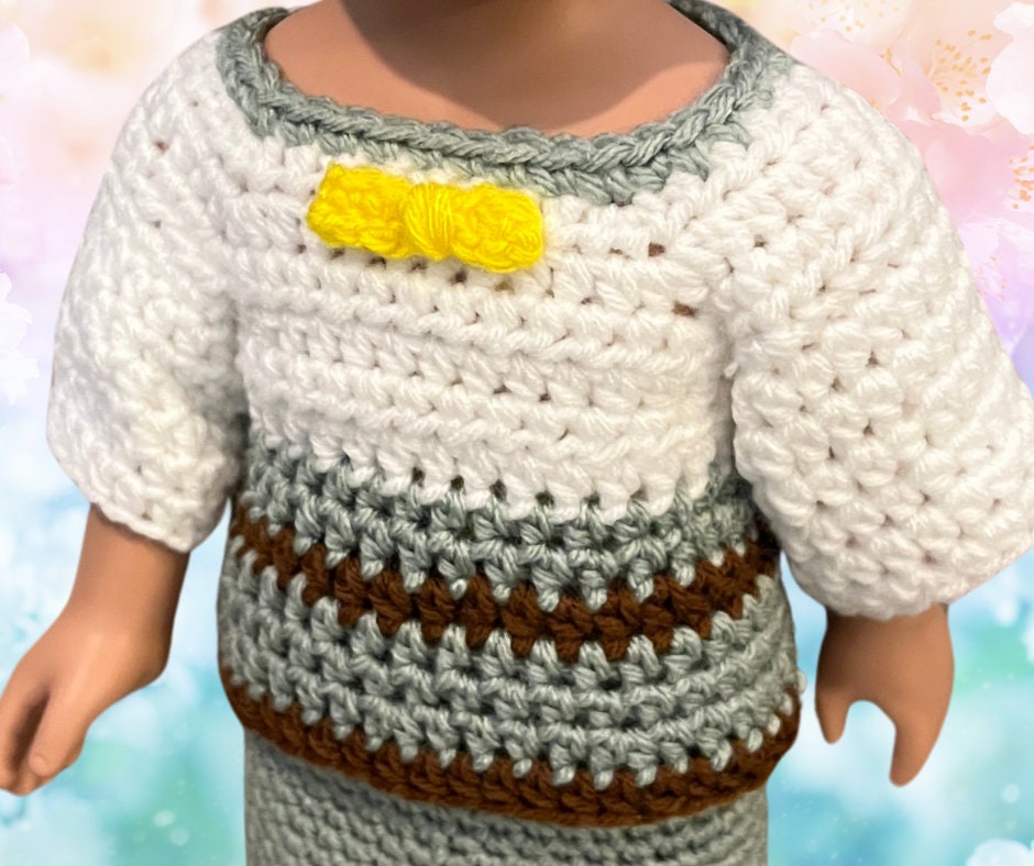 18" Easter Crochet Boy Girl Outfit, 14.5" doll clothes pattern, crochet doll shoes, shirt, purse, shirt, dress, Drivers cap