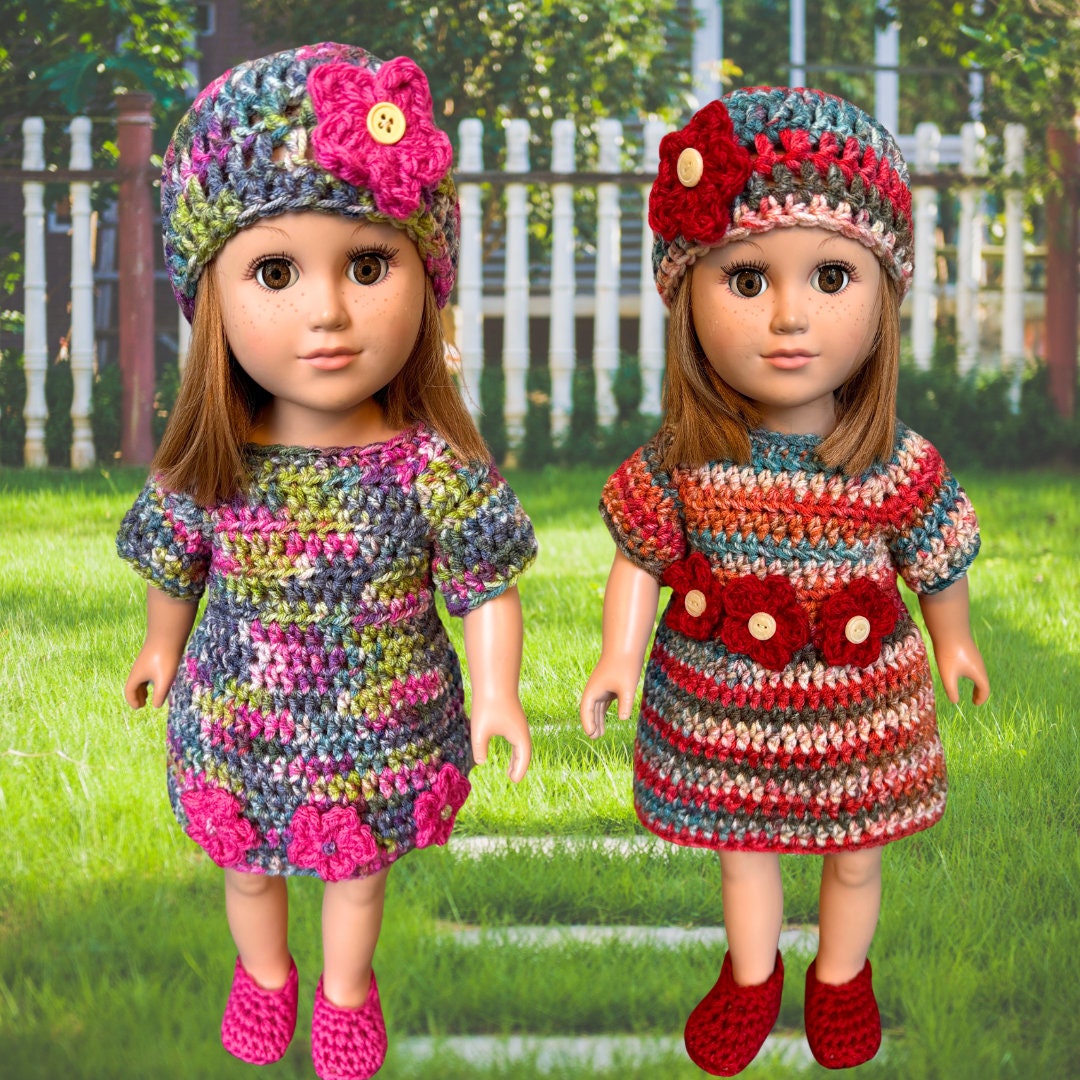 18" Doll Cute Dress, 18" doll Crochet PDF pattern, doll shoes pattern, crochet doll clothes pattern, crochet doll hat, easy crochet pattrn