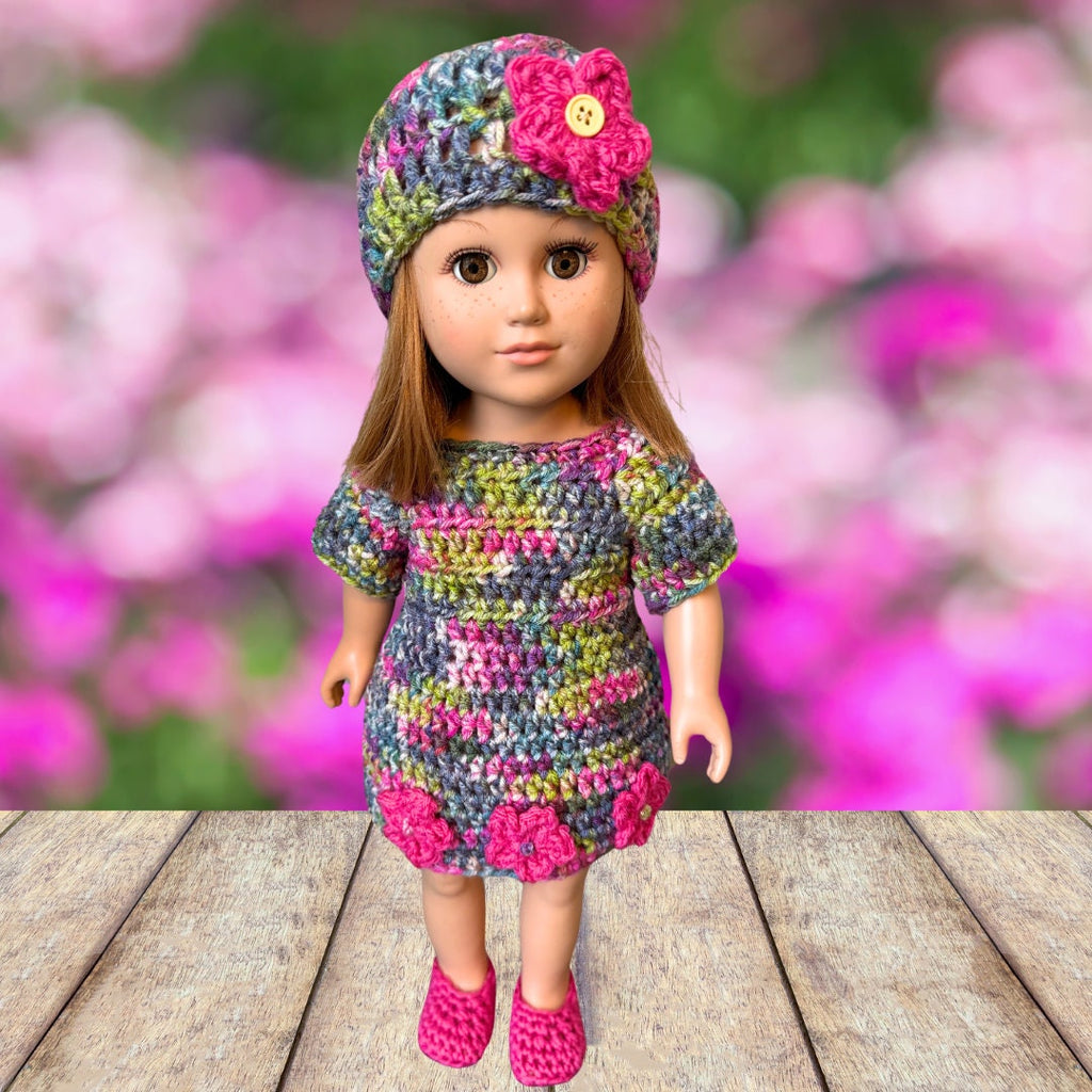 18" Doll Cute Dress, 18" doll Crochet PDF pattern, doll shoes pattern, crochet doll clothes pattern, crochet doll hat, easy crochet pattrn