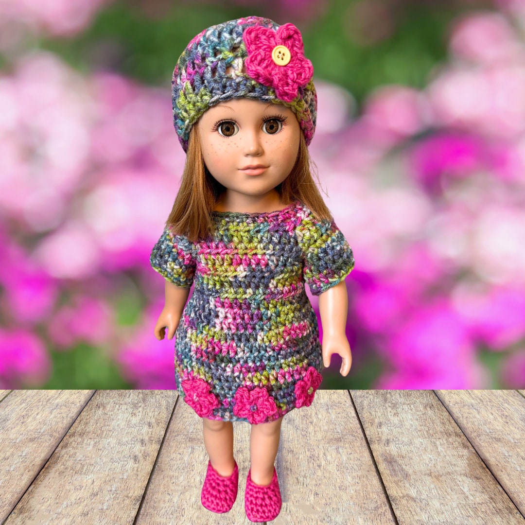 18" Doll Cute Dress, 18" doll Crochet PDF pattern, doll shoes pattern, crochet doll clothes pattern, crochet doll hat, easy crochet pattrn